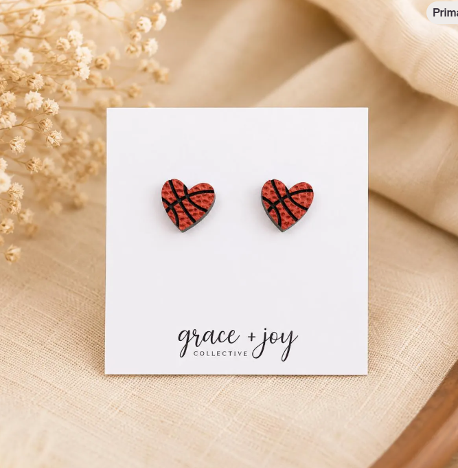 Basketball Heart Stud Earrings