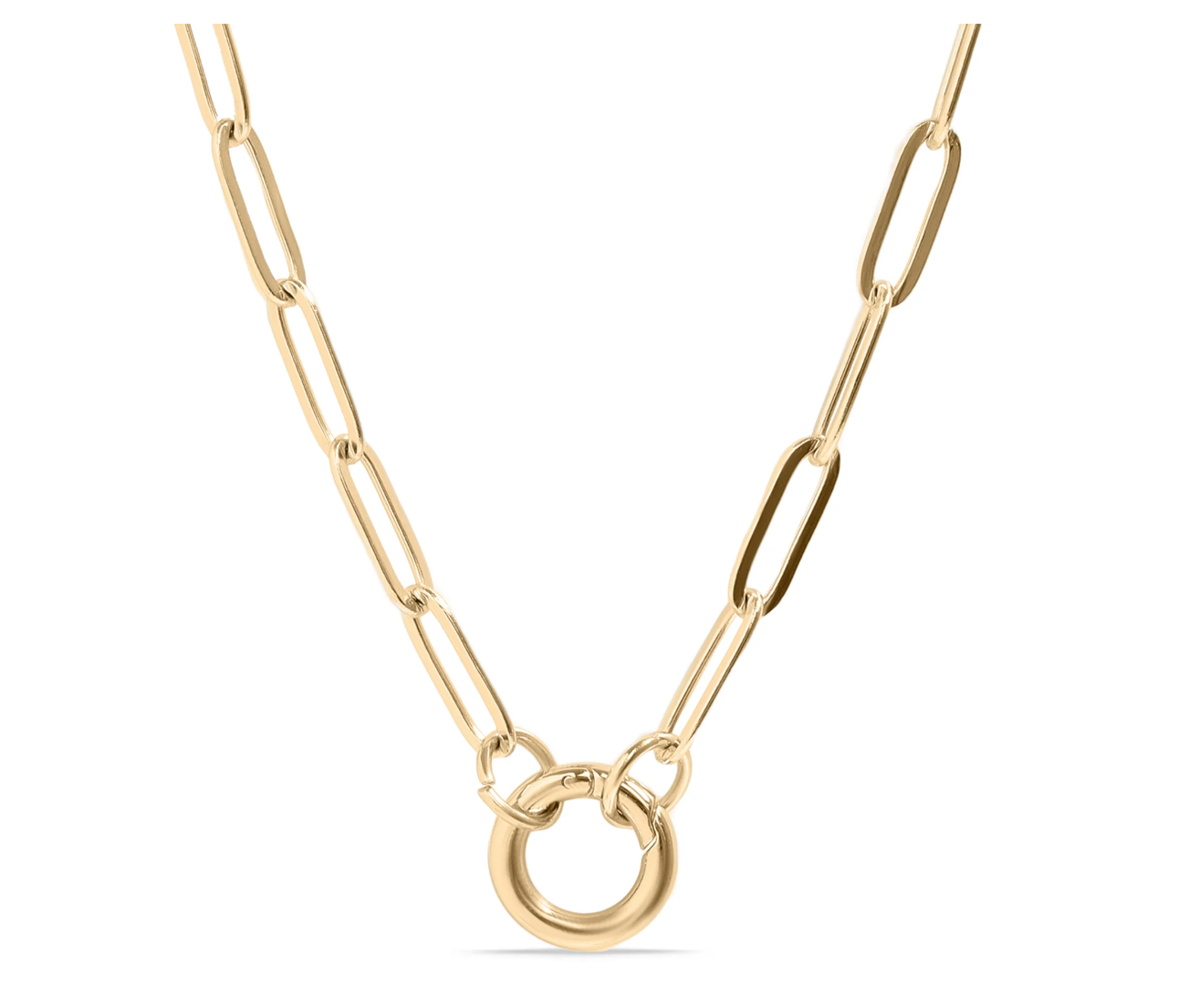 Round Charm Holder Paperclip Chain Necklace