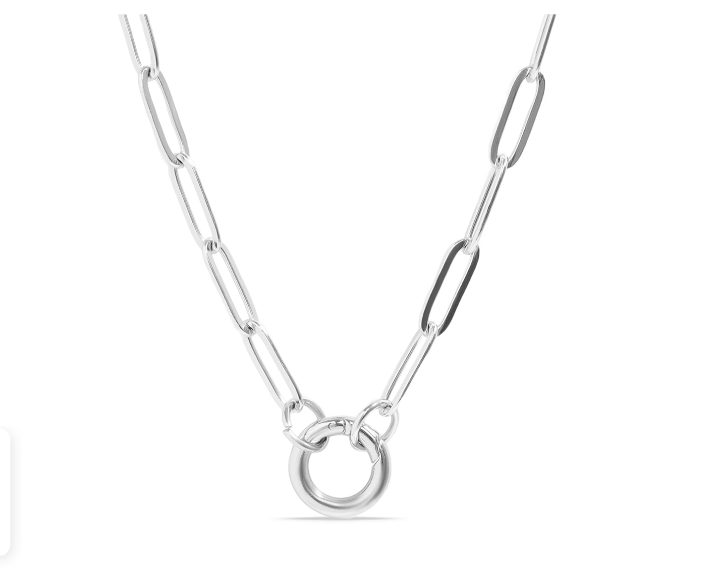 Round Charm Holder Paperclip Chain Necklace