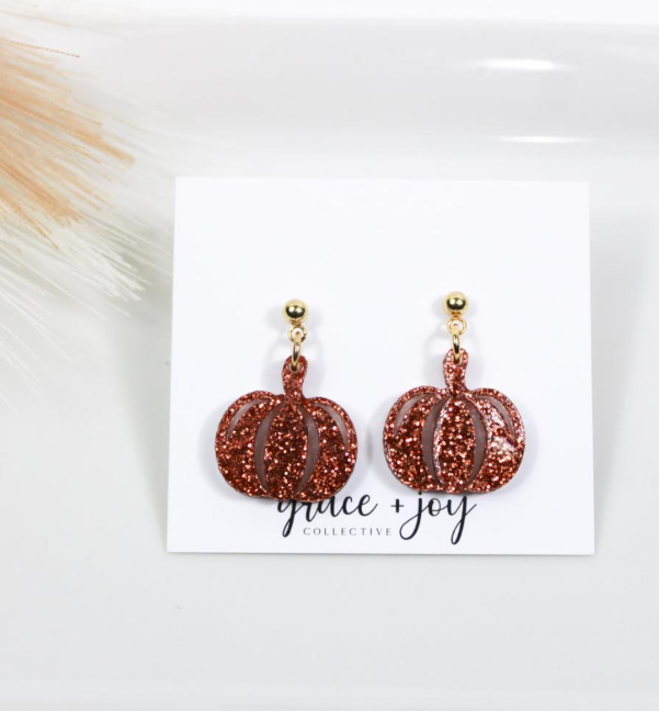 Glitter Orange Pumpkin Earrings