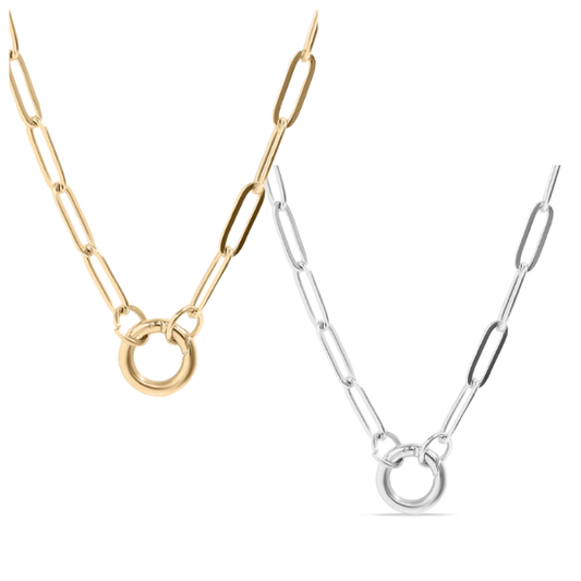 Round Charm Holder Paperclip Chain Necklace
