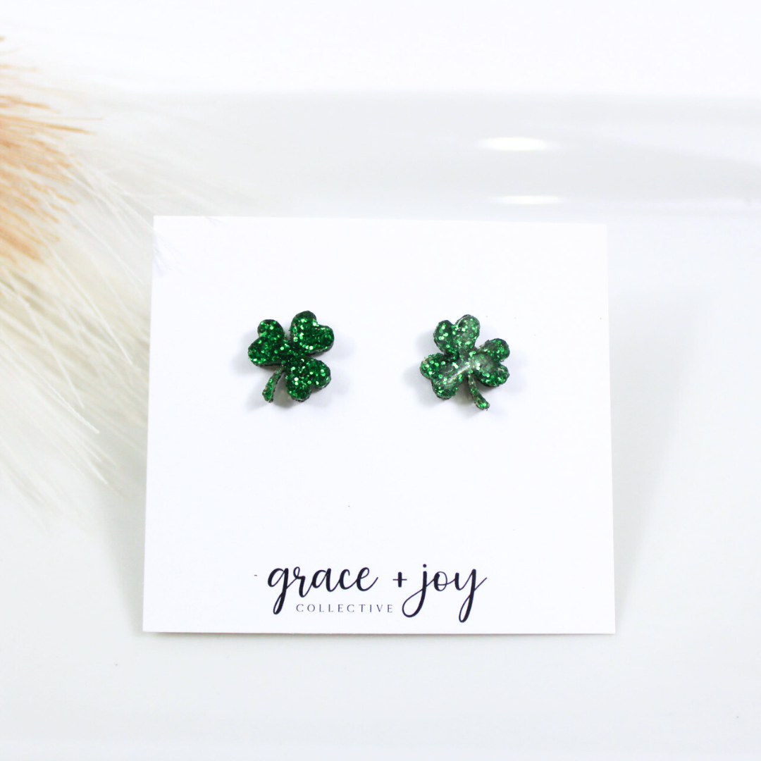 Glitter Shamrock Earrings - St Patty's Day image 0