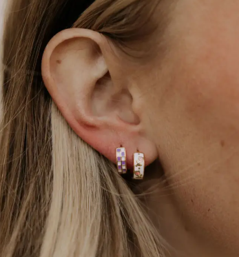 Checkered Hoop Earring - high quality gold filled image 11