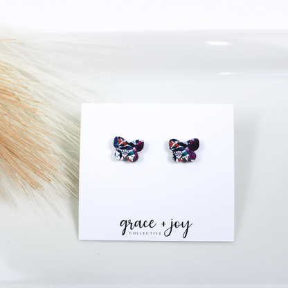 Watercolor Floral Butterfly Earrings -Studs image 0