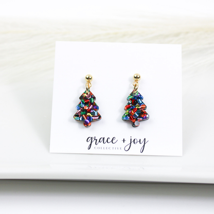 Chunky Glitter  Mini Christmas Tree Earrings image 0