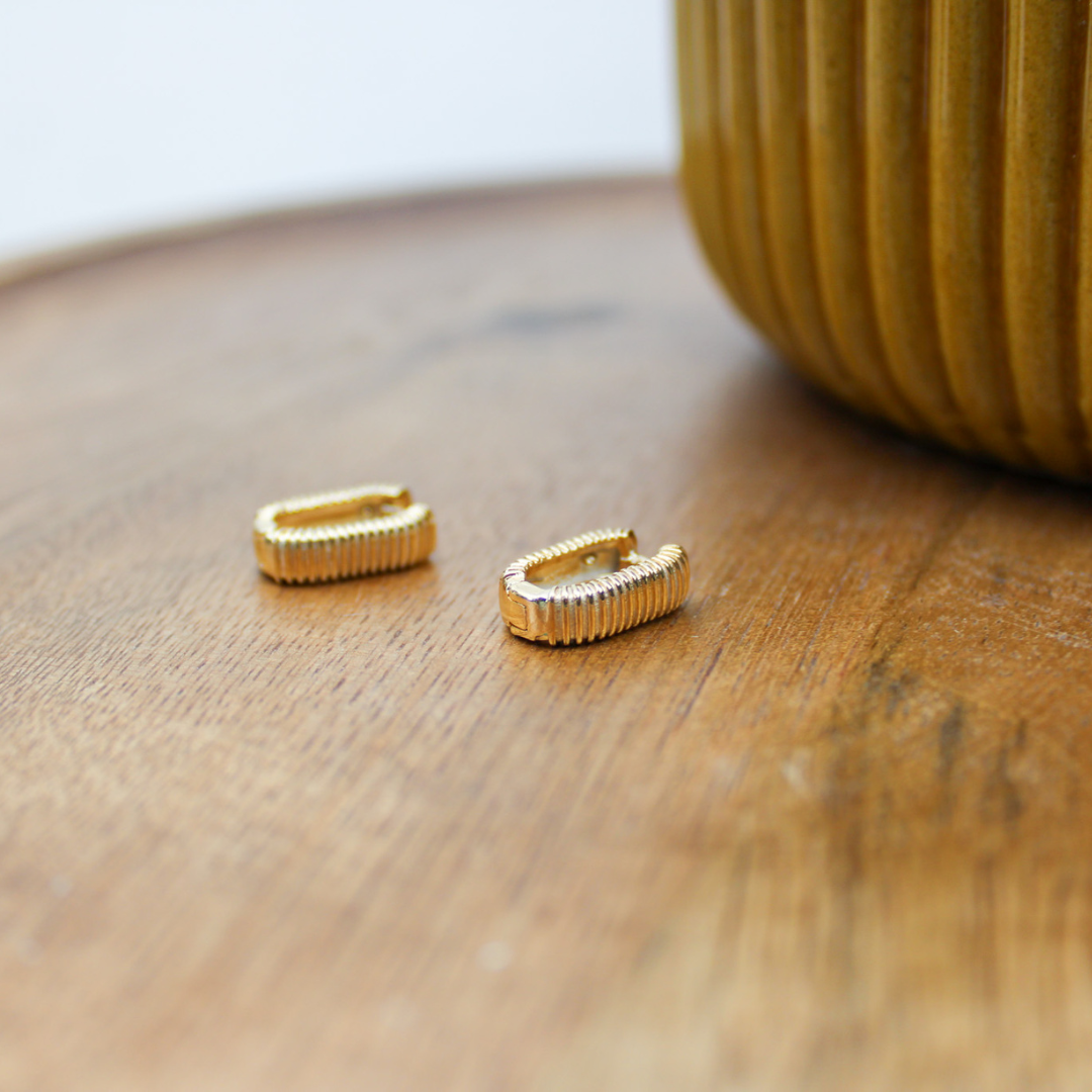 Gold Pleated Huggie Hoop Earring -18k gold filled image 0