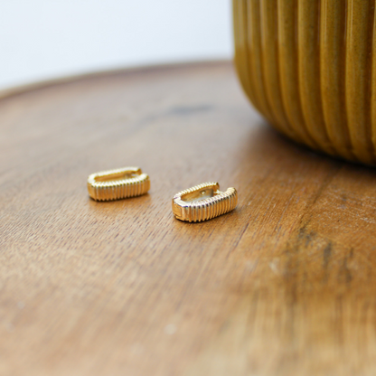Gold Pleated Huggie Hoop Earring -18k gold filled image 0