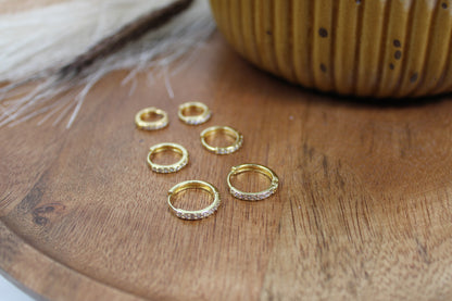 Paved Dainty Huggie Hoop Earrings - 18k gold plated image 1