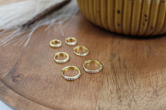 Paved Dainty Huggie Hoop Earrings - 18k gold plated image 1