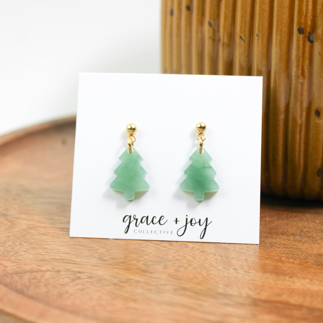 Jade Green Mini Christmas Tree Earrings image 1