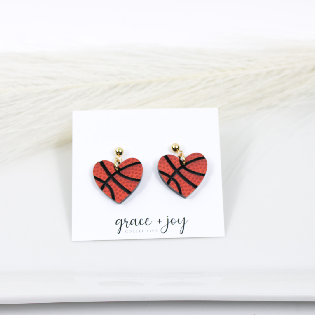 Basketball Heart Earrings -Dangles image 1
