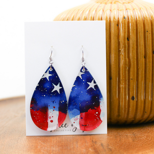 Watercolor Red White and Blue Flag Earrings - Dangle image 1