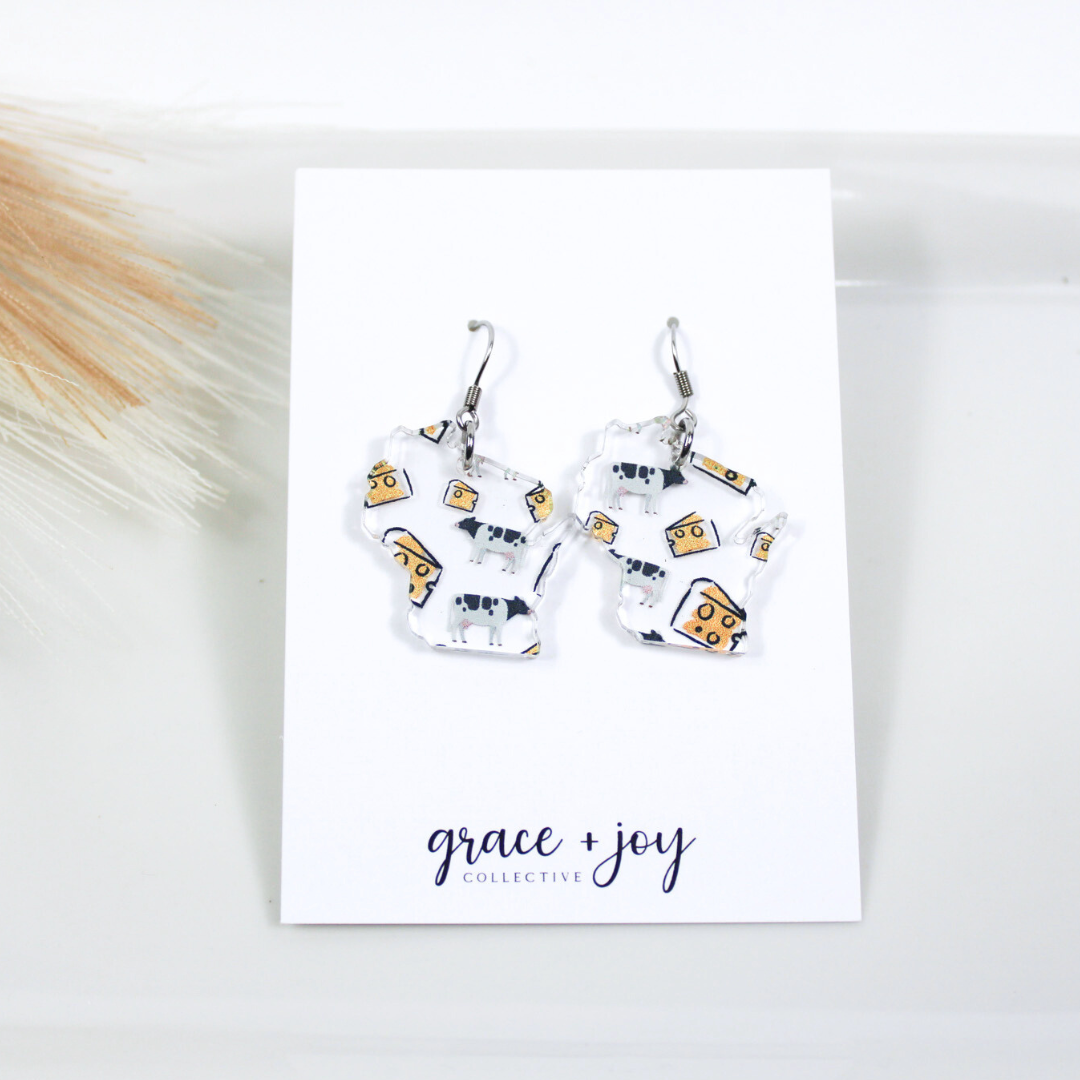 Wisconsin Cow and Cheese Earrings -Dangle image 0
