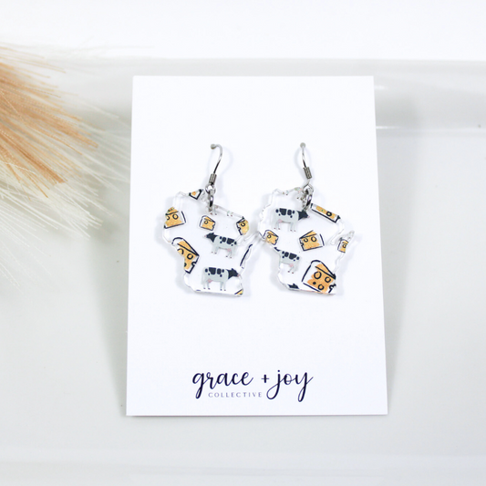 Wisconsin Cow and Cheese Earrings -Dangle image 0