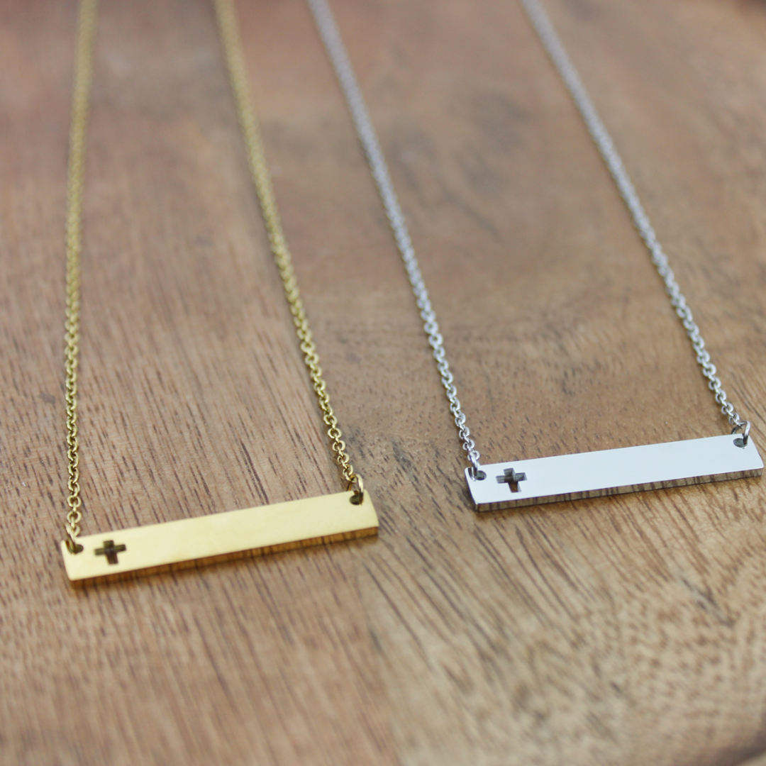 Personalized Horizontal Cross Bar Necklace - Gold or Silver image 5