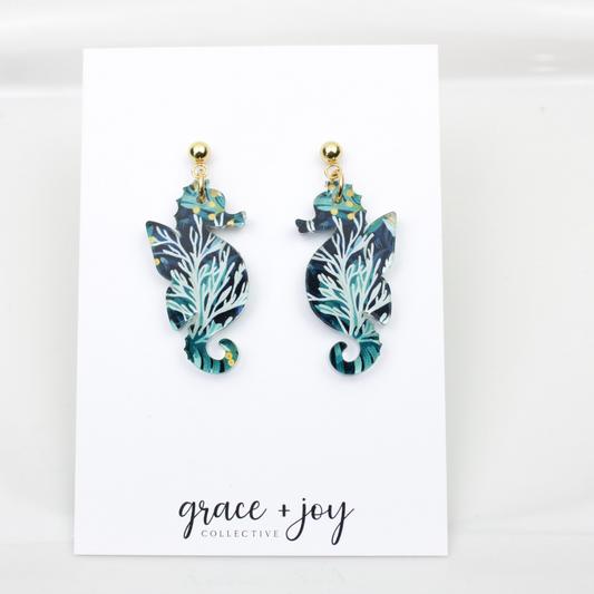 Watercolor Seahorse Earrings - Dangle image 0