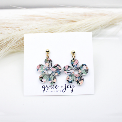Spring Floral Earrings Blue - Dangle image 3