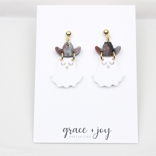 Cowboy Ghost Earrings - Dangle Cowboy ghost Halloween image 1