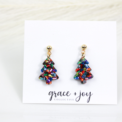 Chunky Glitter  Mini Christmas Tree Earrings image 1
