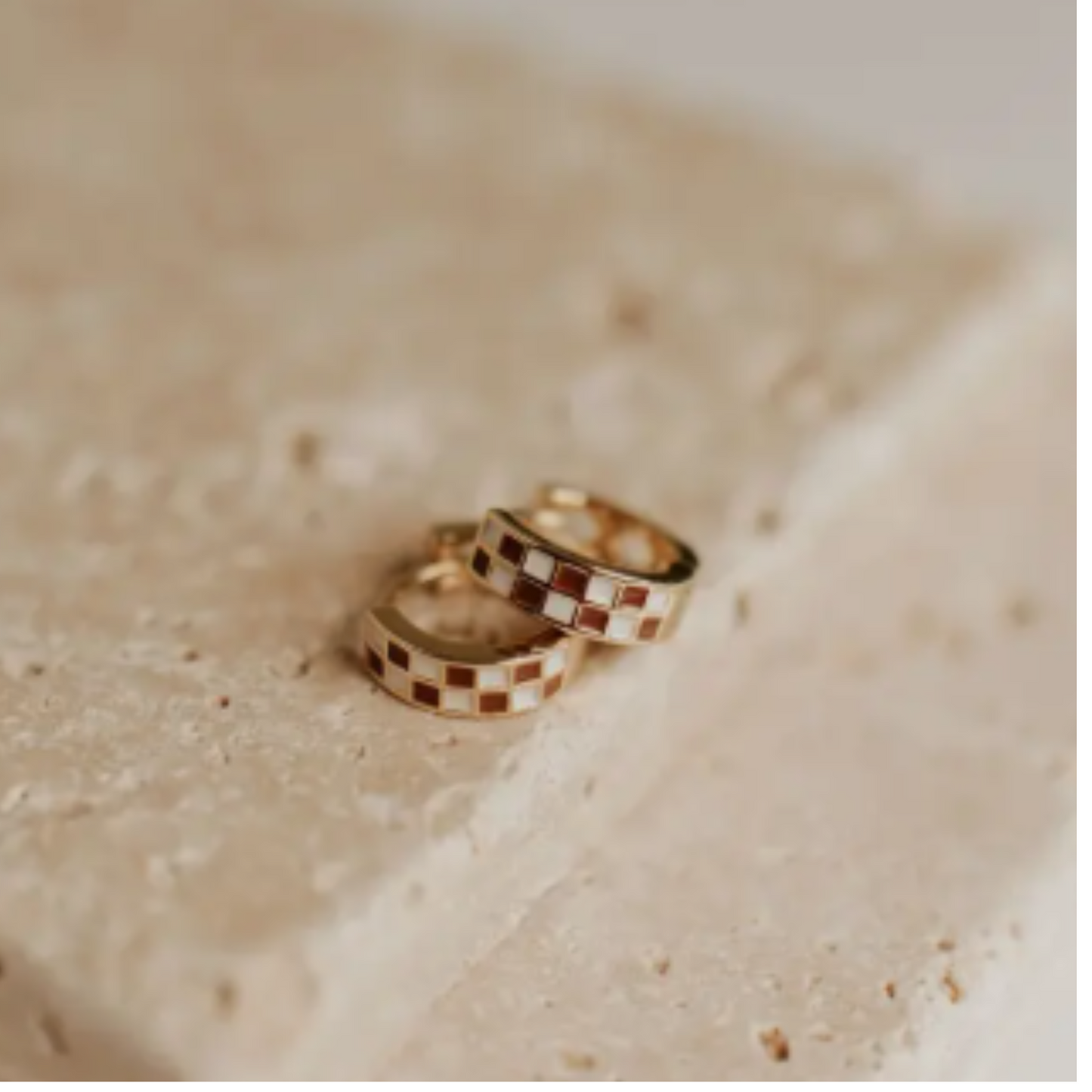 Checkered Hoop Earring - high quality gold filled image 7