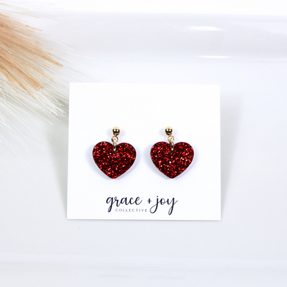Red Glitter Heart Earrings - Dangle image 0