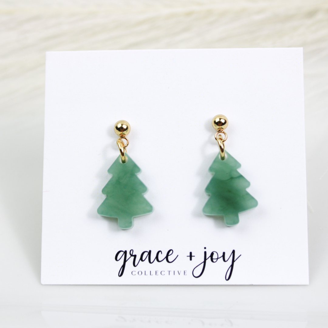 Jade Green Mini Christmas Tree Earrings image 0