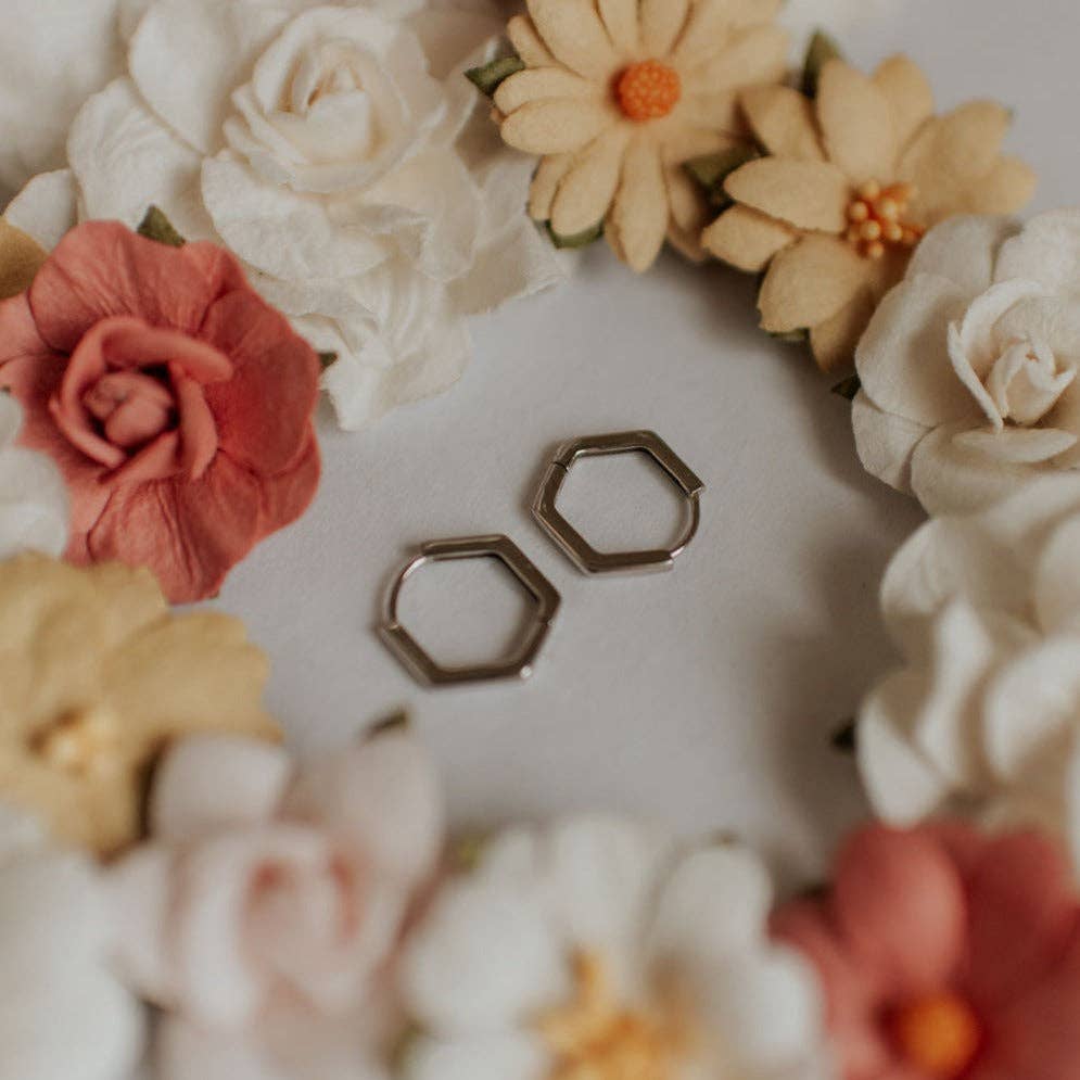 Hexagon Huggie Hoops