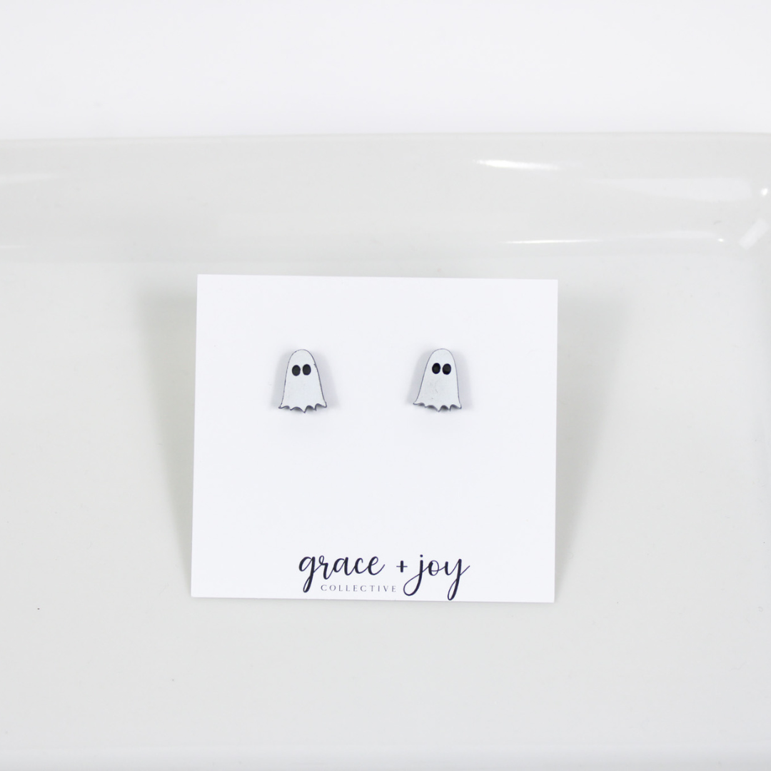 White Ghost Stud Earring image 0