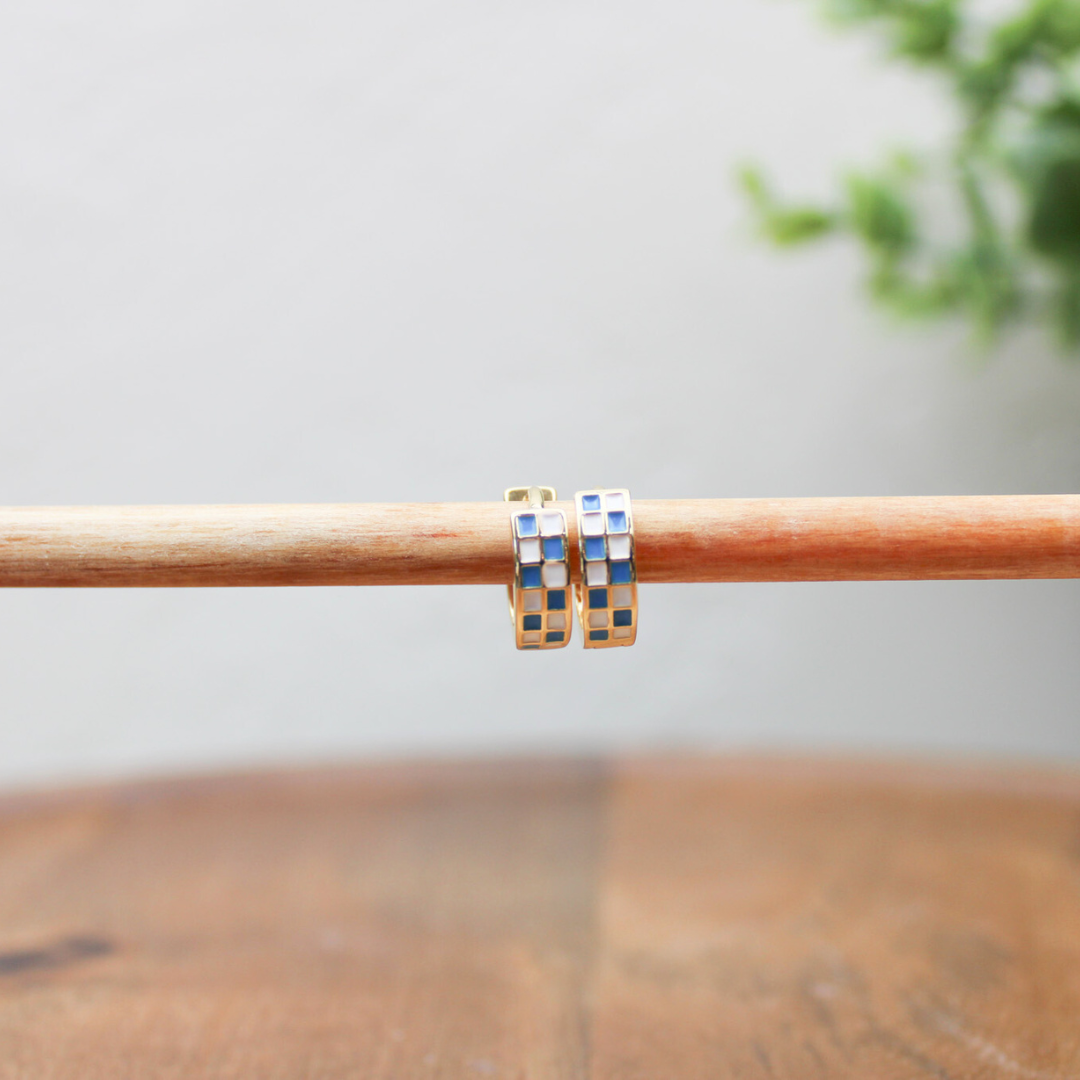 Checkered Hoop Earring - high quality gold filled image 1