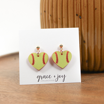 Softball Heart Earrings -Dangles image 1