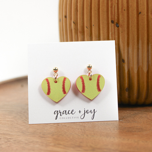 Softball Heart Earrings -Dangles image 1