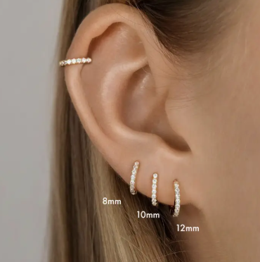 Paved Dainty Huggie Hoop Earrings - 18k gold plated image 2