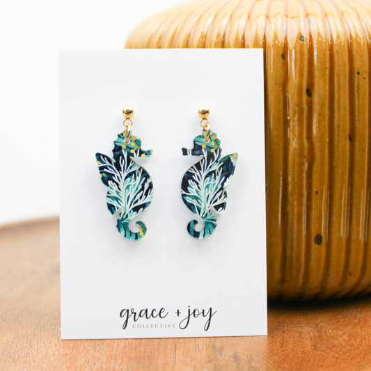 Watercolor Seahorse Earrings - Dangle image 1