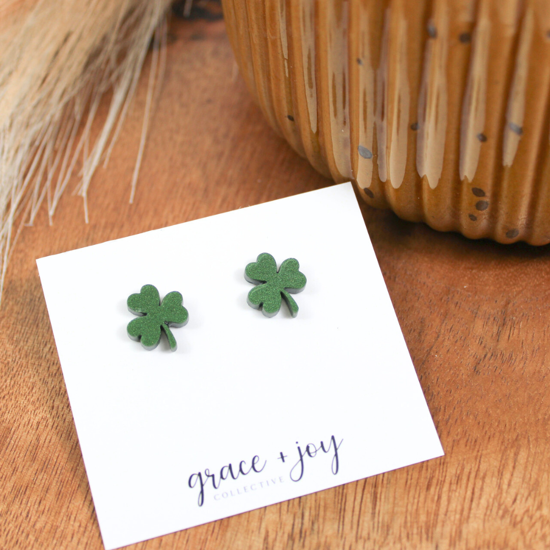 Green Shimmer Shamrock Earrings - St Patty's Day image 1