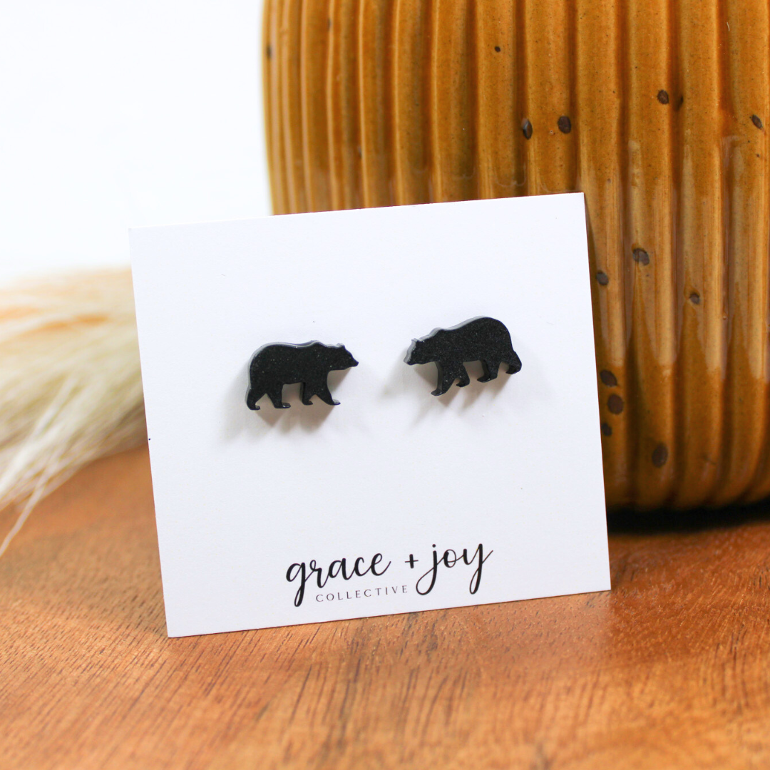 Black Bear Earrings -Studs image 1