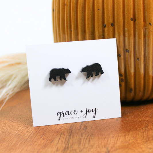 Black Bear Earrings -Studs image 1