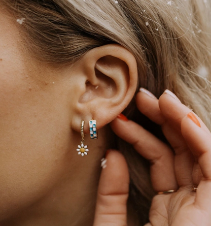 Checkered Hoop Earring - high quality gold filled image 3