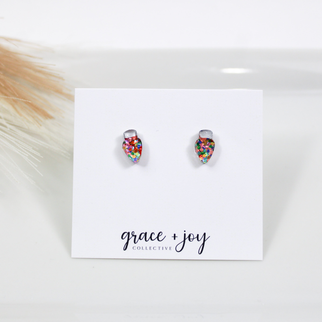 Christmas Light Bulb Earrings -Studs image 0