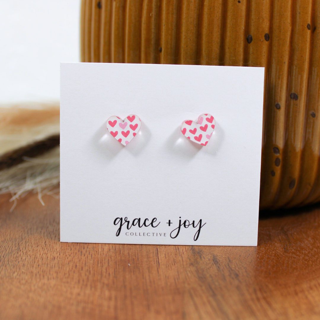 Pink Heart Earrings -Studs image 2