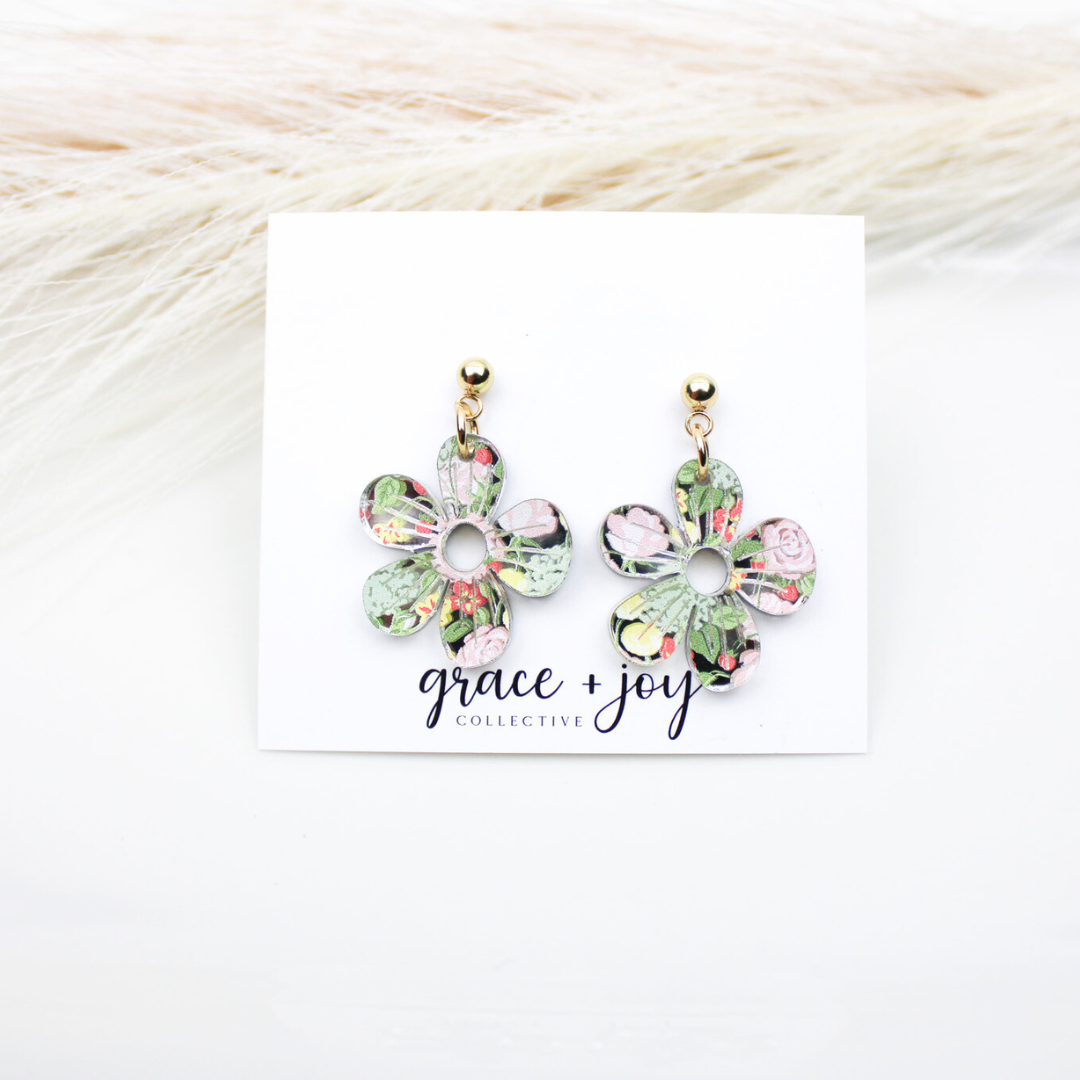 Spring Floral Earrings - Pink - Dangle image 0