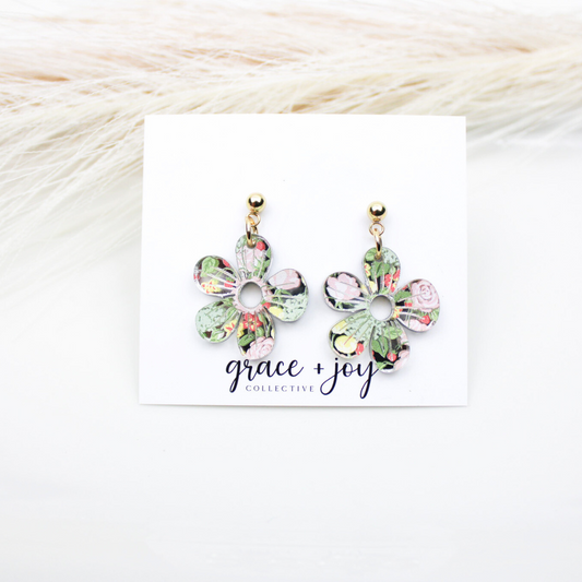 Spring Floral Earrings - Pink - Dangle image 0