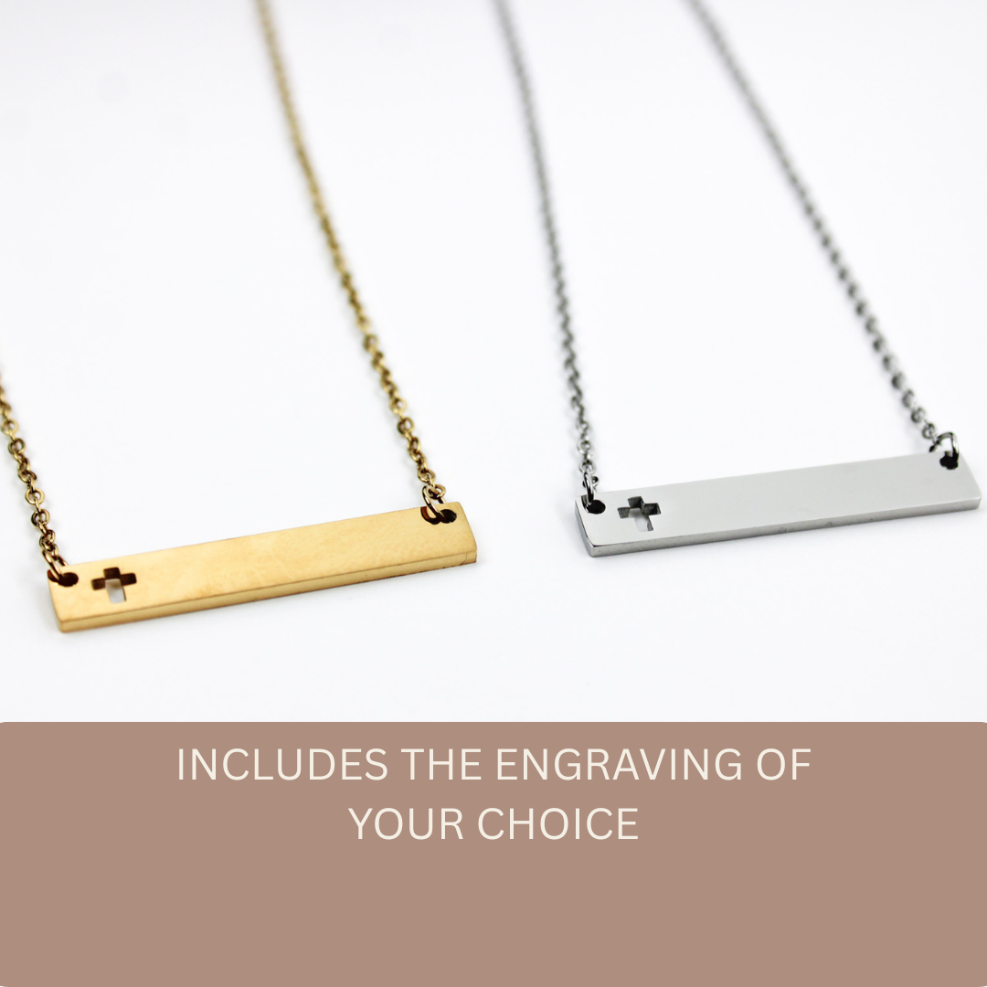 Personalized Horizontal Cross Bar Necklace - Gold or Silver image 0
