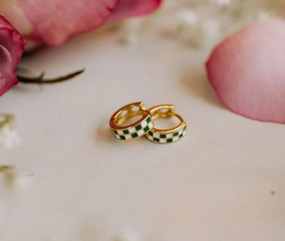 Checkered Hoop Earring - high quality gold filled image 9