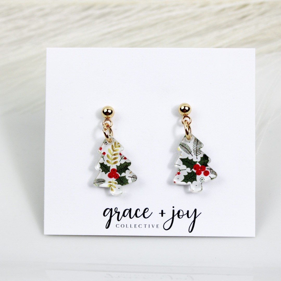 Holly Berry Mini Christmas Tree Earrings image 2