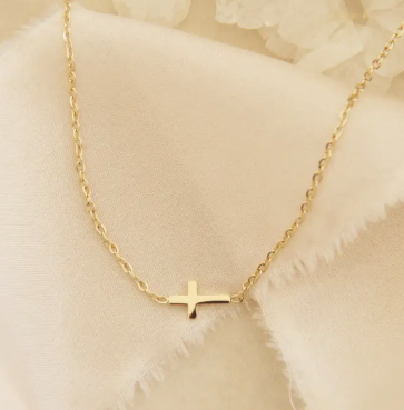 Dainty Sideways Cross Necklace 17" + 2" extender image 0