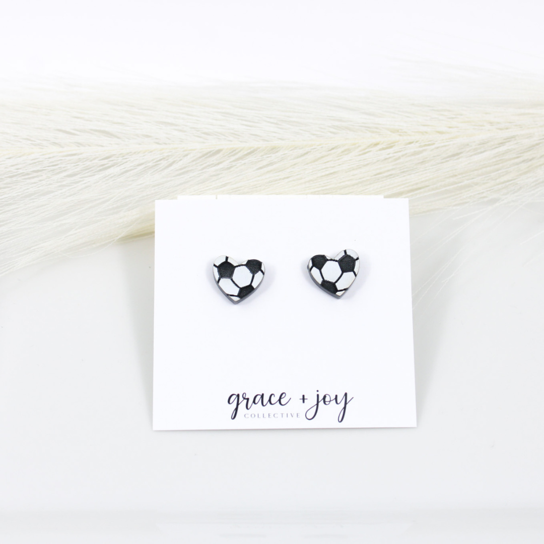 Soccer Heart Stud Earrings image 1