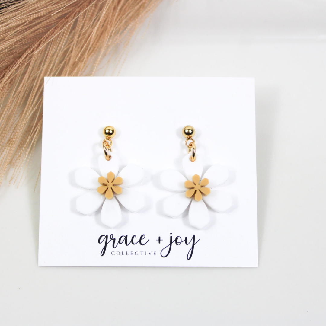 White Floral Earrings - Dangle image 0