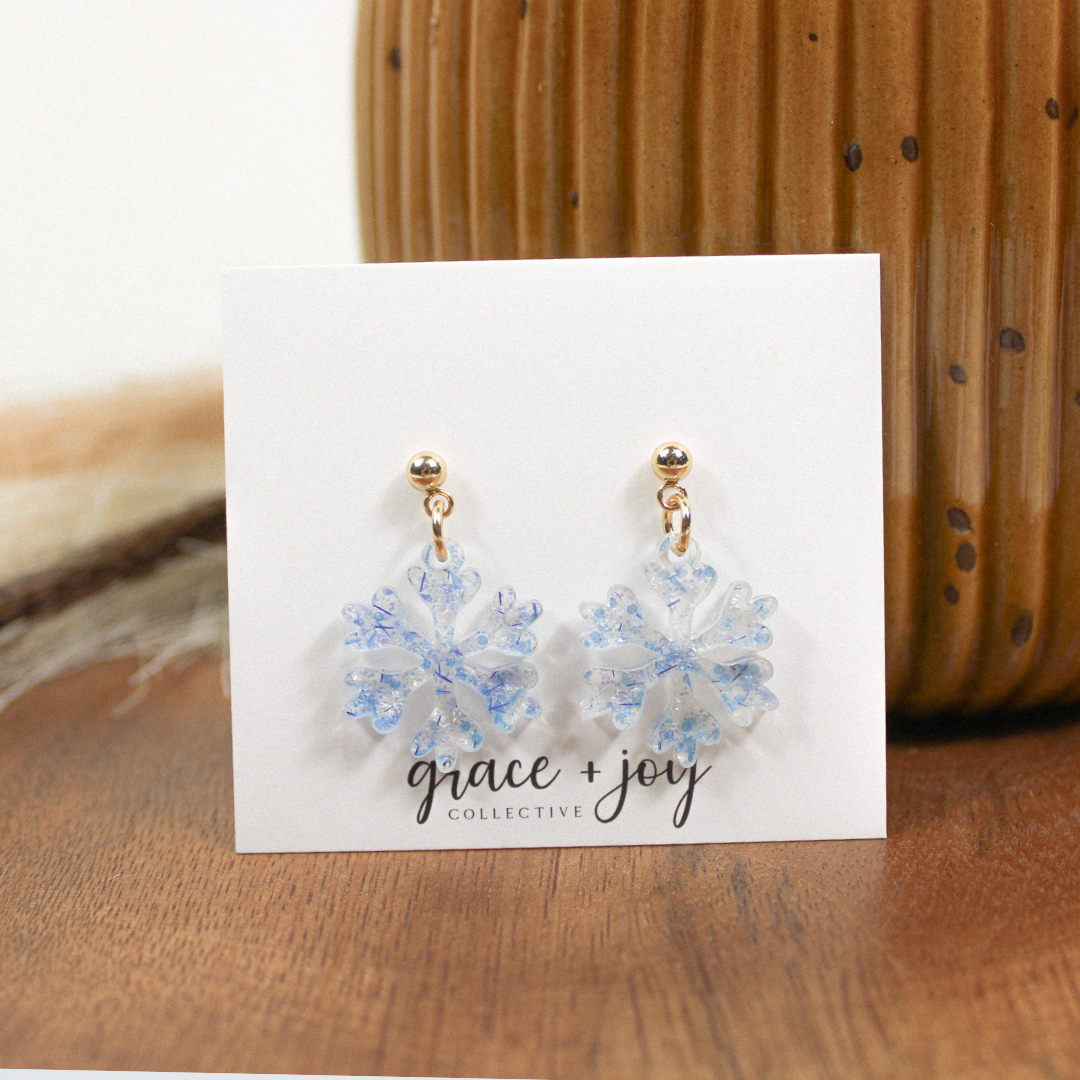 Blue Glitter Snowflake Earrings - Dangle image 2