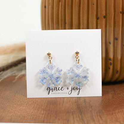 Blue Glitter Snowflake Earrings - Dangle image 2