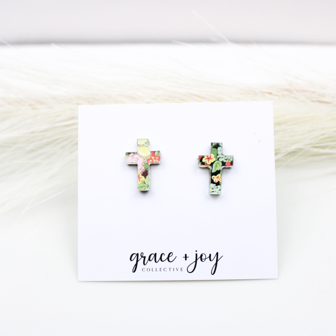 Floral Cross Earrings -Studs image 2